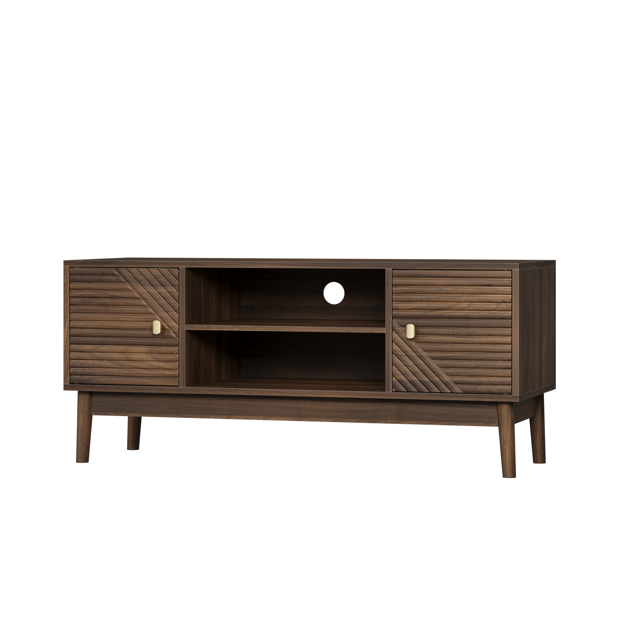 Walnut mid-century TV stand by Anthony & Home featuring sleek wood finish and modern design, perfect for living room entertainment setup.