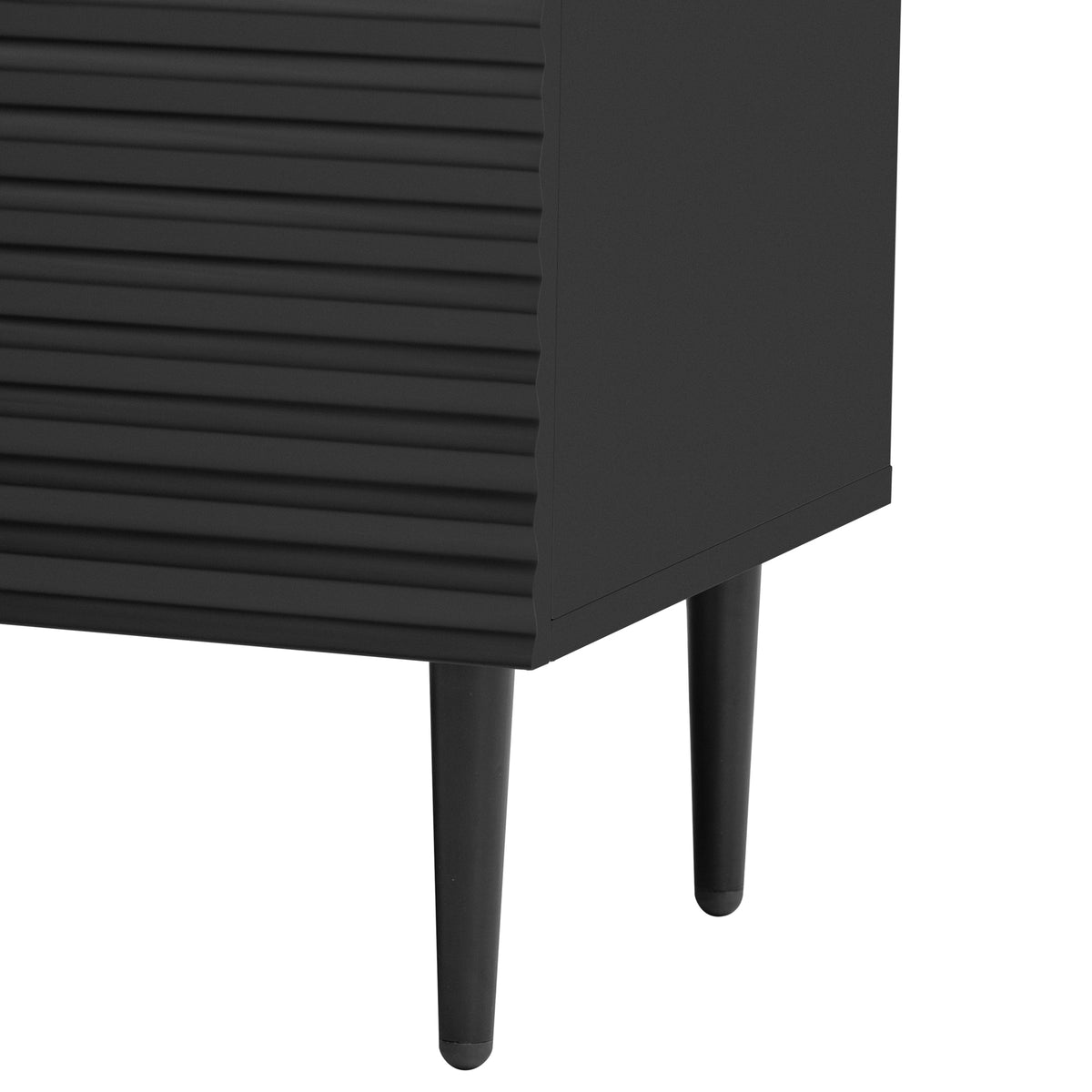 Anthony & Home Mirod Atelier side cabinet with geometric door design, featuring sleek modern wood finish and stylish hardware.