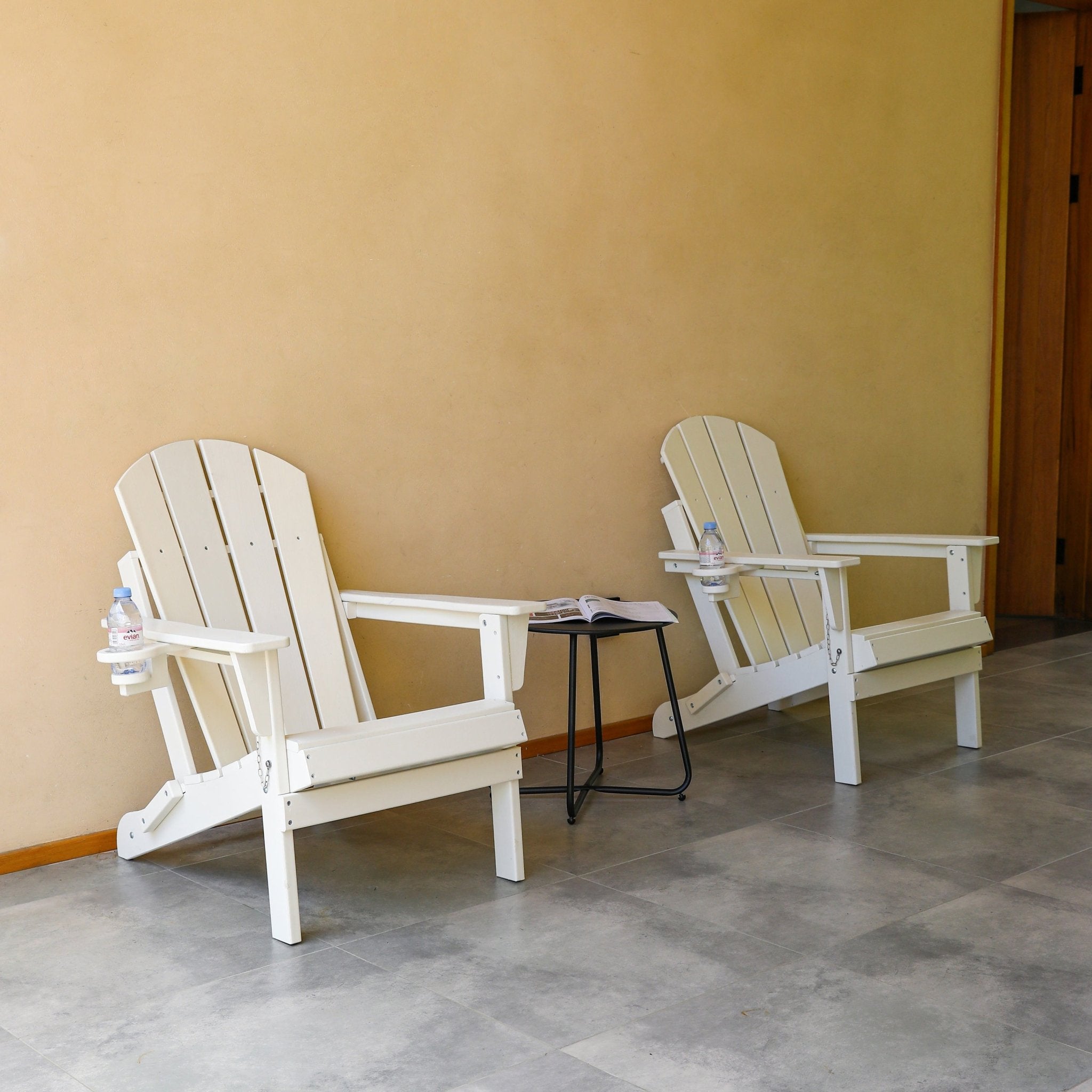 HDPE wood-texture Adirondack chair from Anthony & Home Coastal Collection, showcasing durable outdoor seating in natural wood finish.