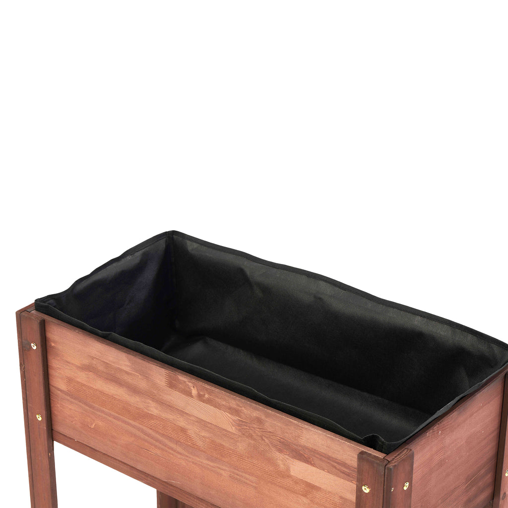 Anthony & Home Heritage Collection raised garden bed in brown finish with solid wood construction and legs, measuring 31x16x31 inches.