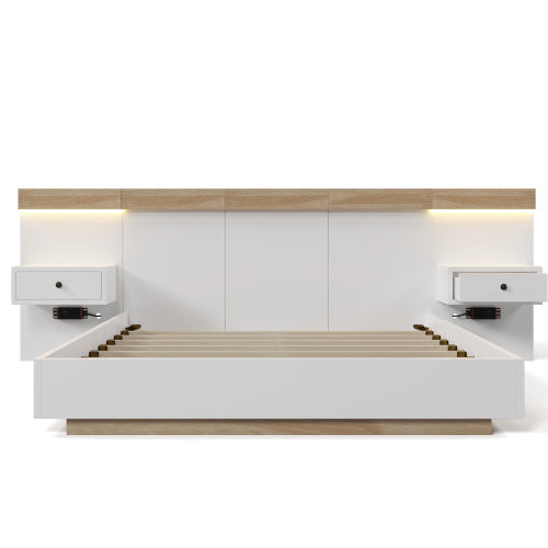 Floating Bed With Headboard Timber Slatted Bed Frame 160x200