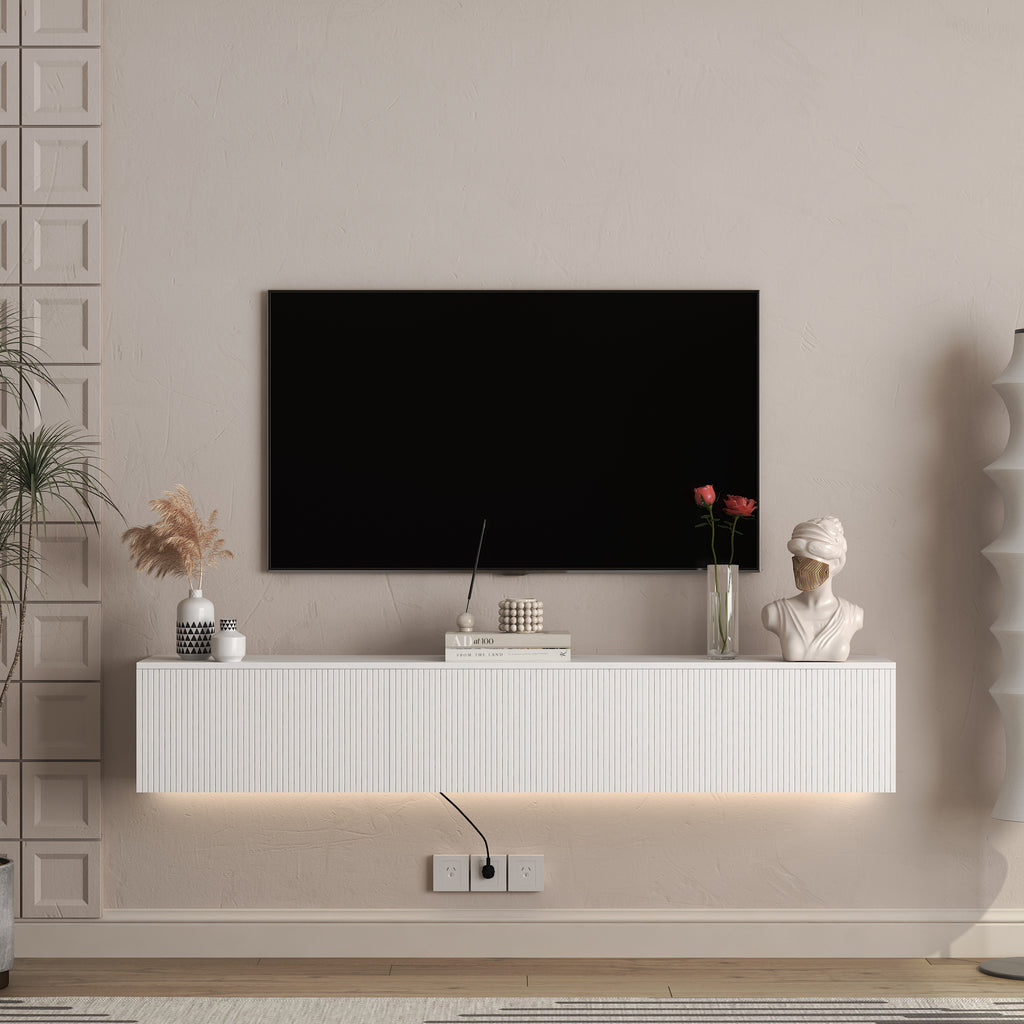 Floating White TV Stand Wall Mount With 16 Color LEDs