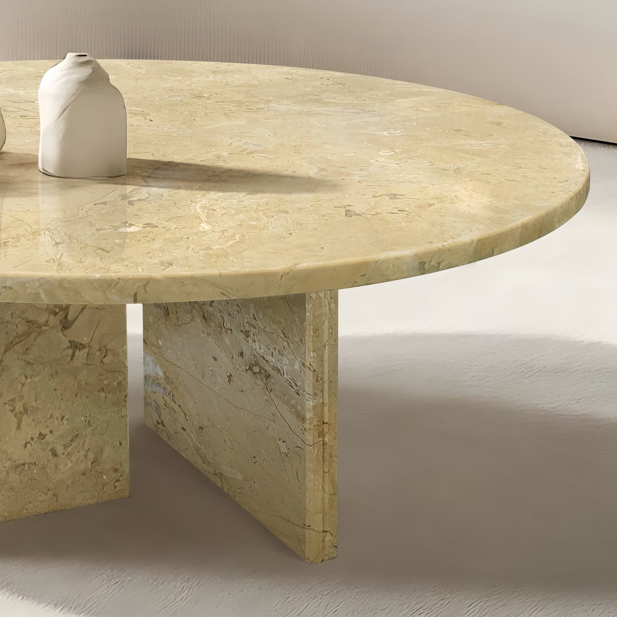 Anthony & Home Glod Signature natural marble round coffee table with sleek design and polished surface.