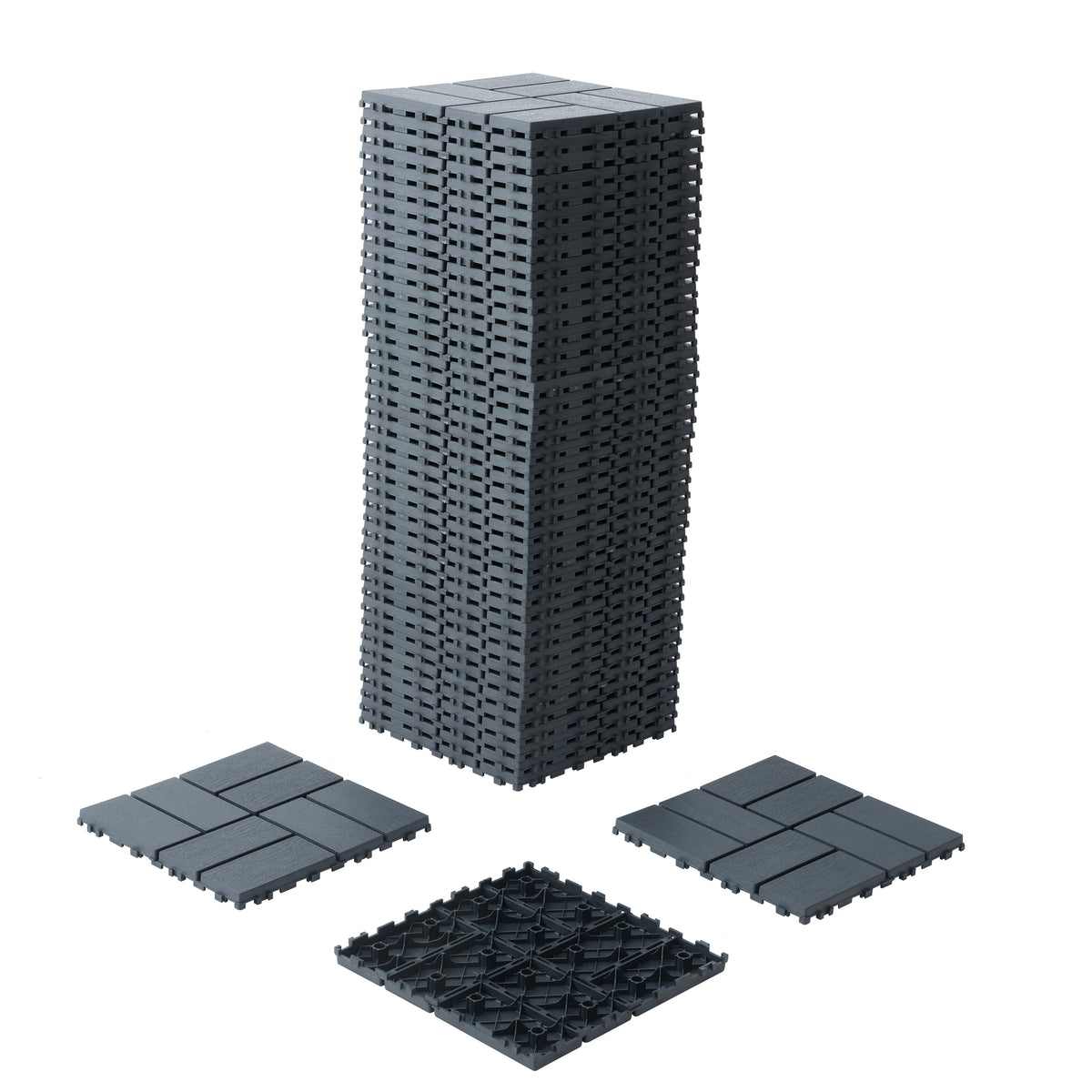 Grey polypropylene interlocking deck tiles, 44-pack, 12x12 inches, by Anthony & Home, shown assembled on outdoor flooring surface.
