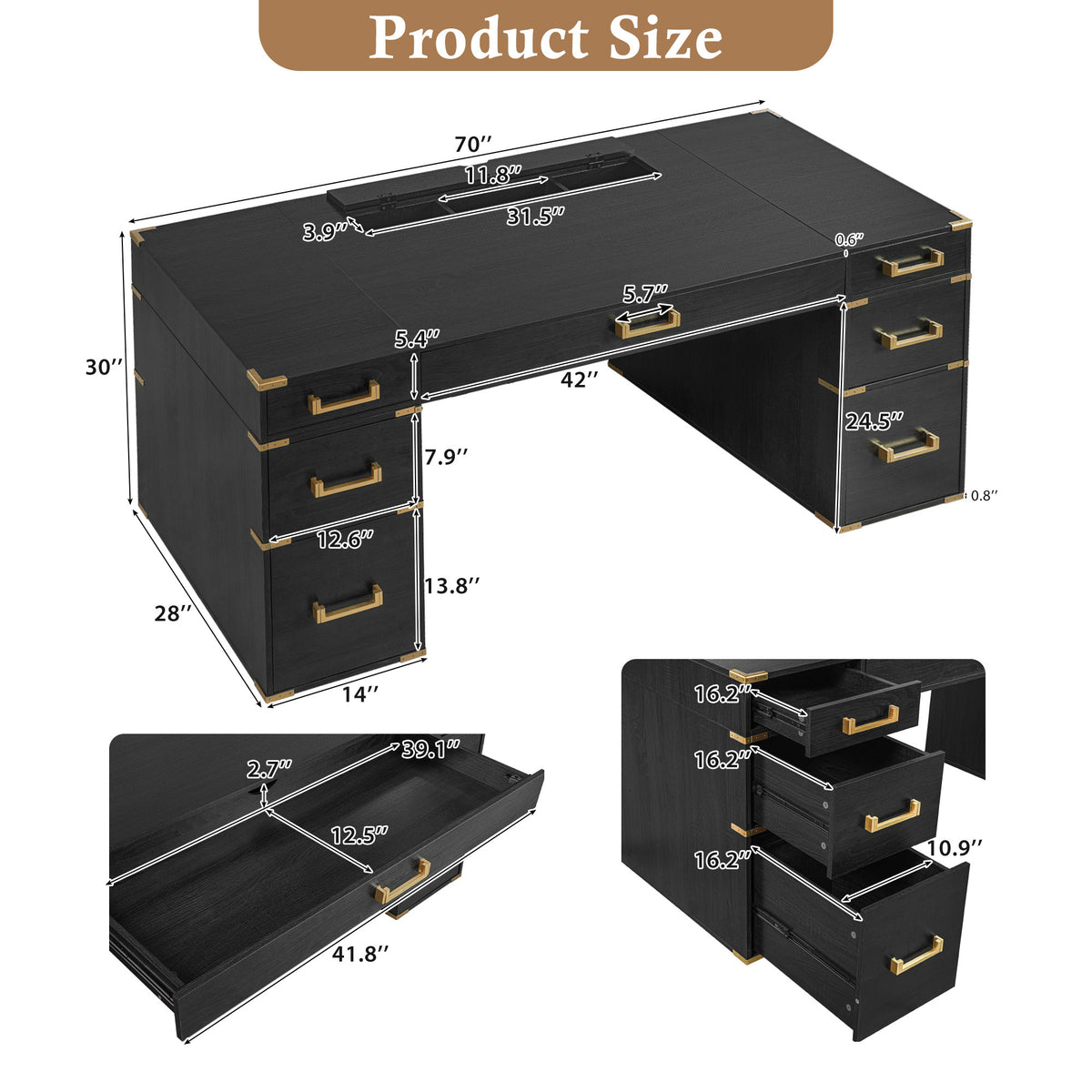 Anthony & Home Executive Desk with signature metal edge trim, showcasing sleek, modern design and durable metal accents.