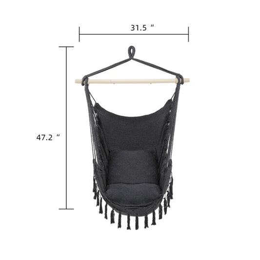 Galvanized Pipe Gray Fringe Cushions Hanging Chair Set