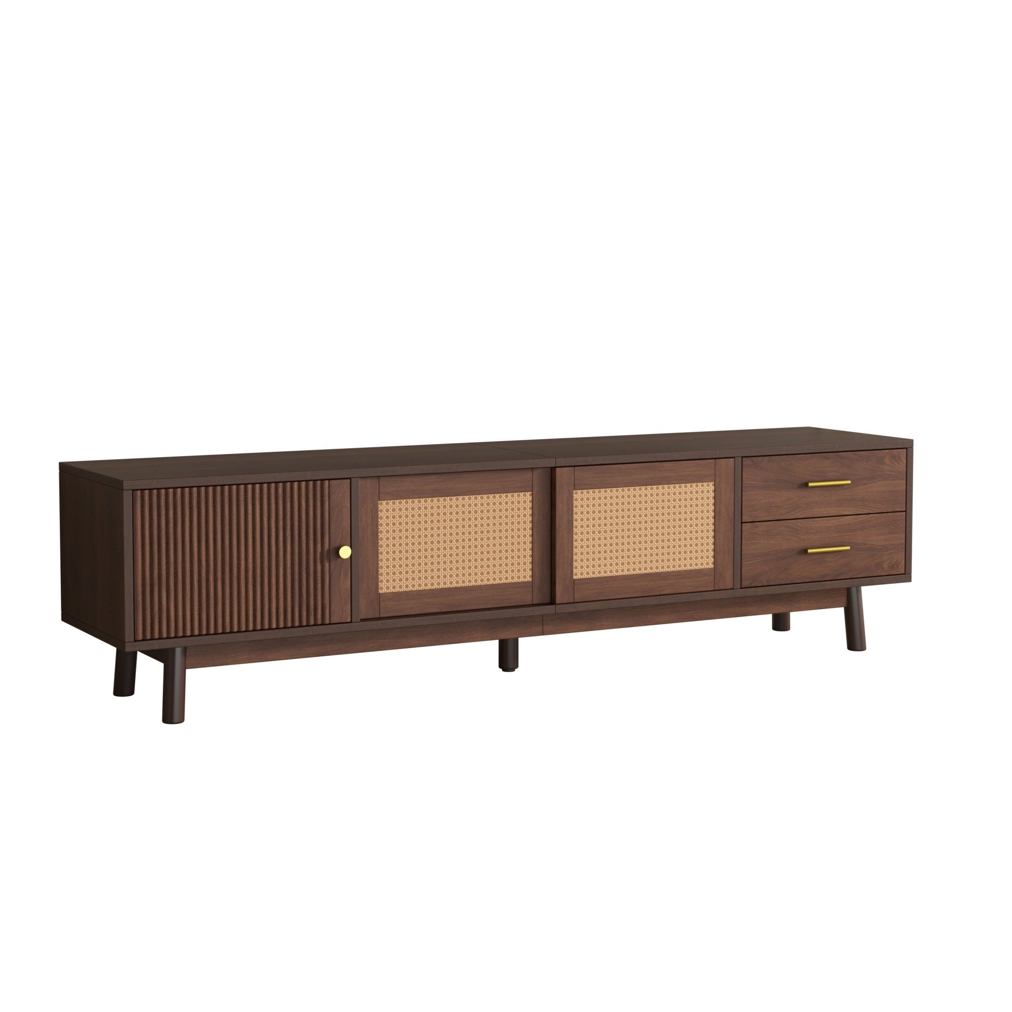 Dark brown solid wood Heritage Collection TV stand by Anthony & Home, featuring a sleek design with storage compartments.