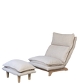 Beige Anthony & Home Studio foldable metal frame recliner with padded seat and armrests, designed for comfort and portability.