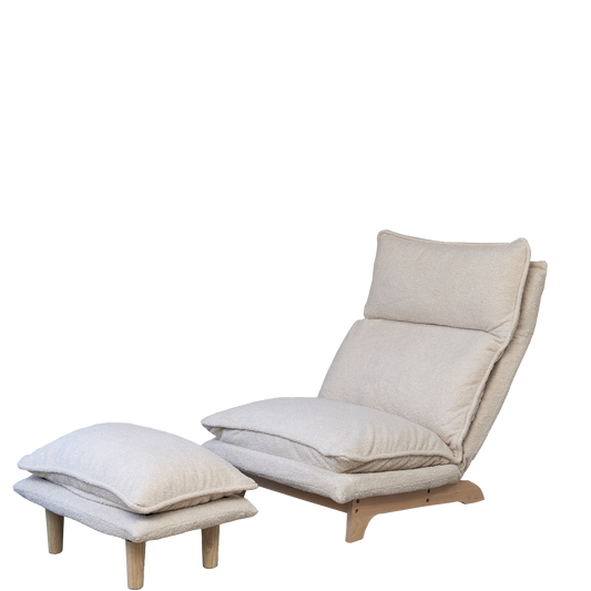 Beige Anthony & Home Studio foldable metal frame recliner with padded seat and armrests, designed for comfort and portability.