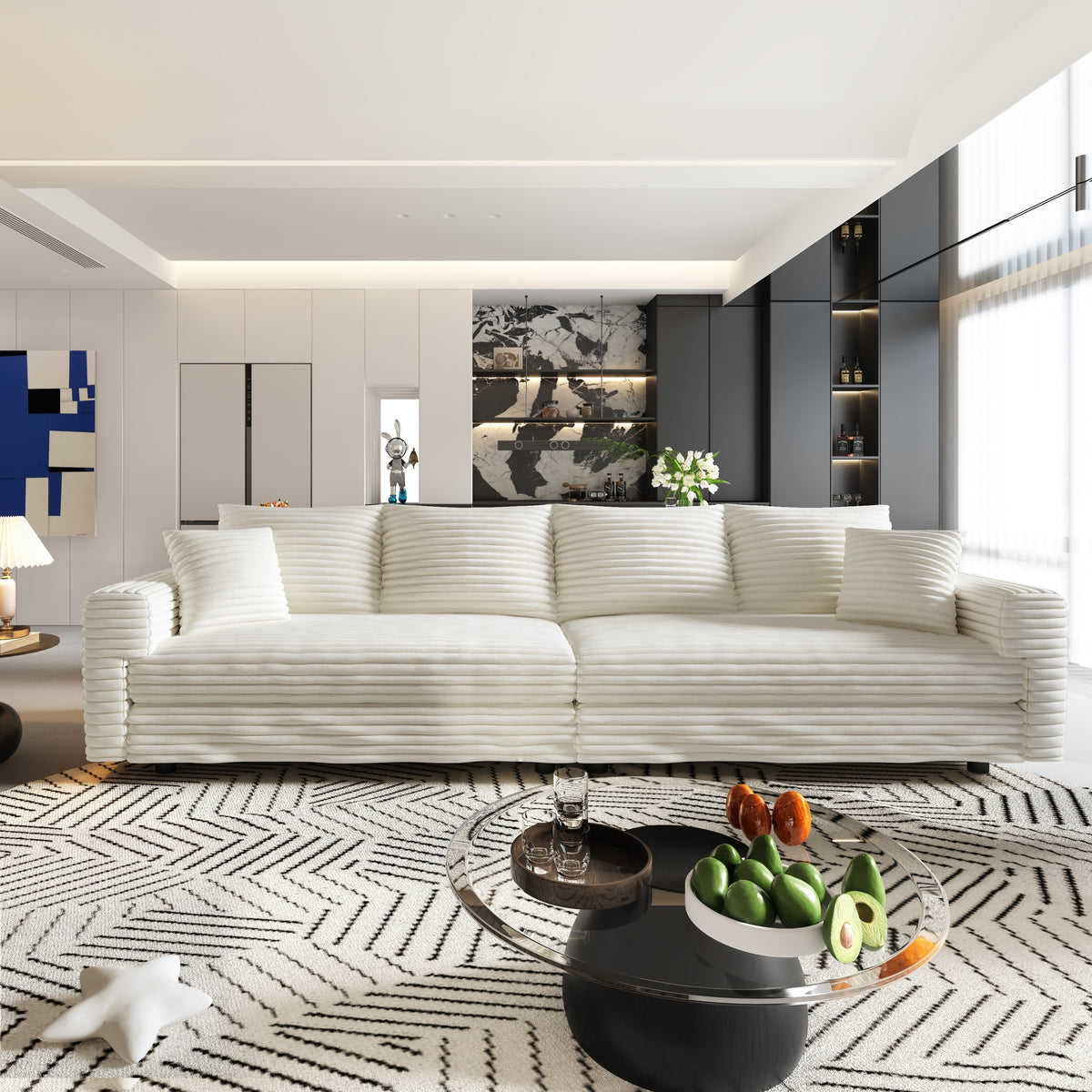 Anthony & Home Atelier Plush Corduroy 4-Seat Sofa with soft plush fabric and stylish design, shown from a front angle.