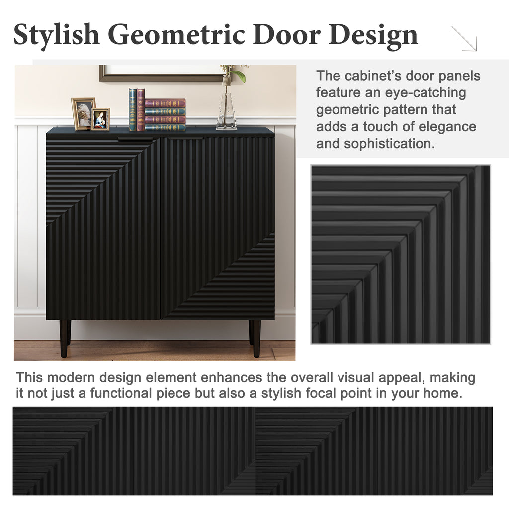 Anthony & Home Mirod Atelier side cabinet with geometric door design, featuring stylish modern storage and sleek wood finish.