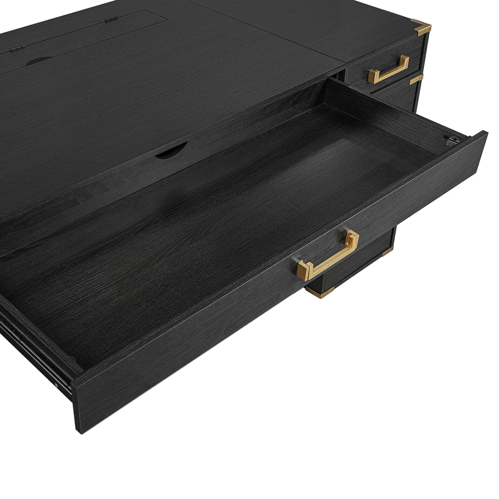 Executive desk with Signature metal edge trim by Anthony & Home, featuring a sleek wooden surface with metallic accents.