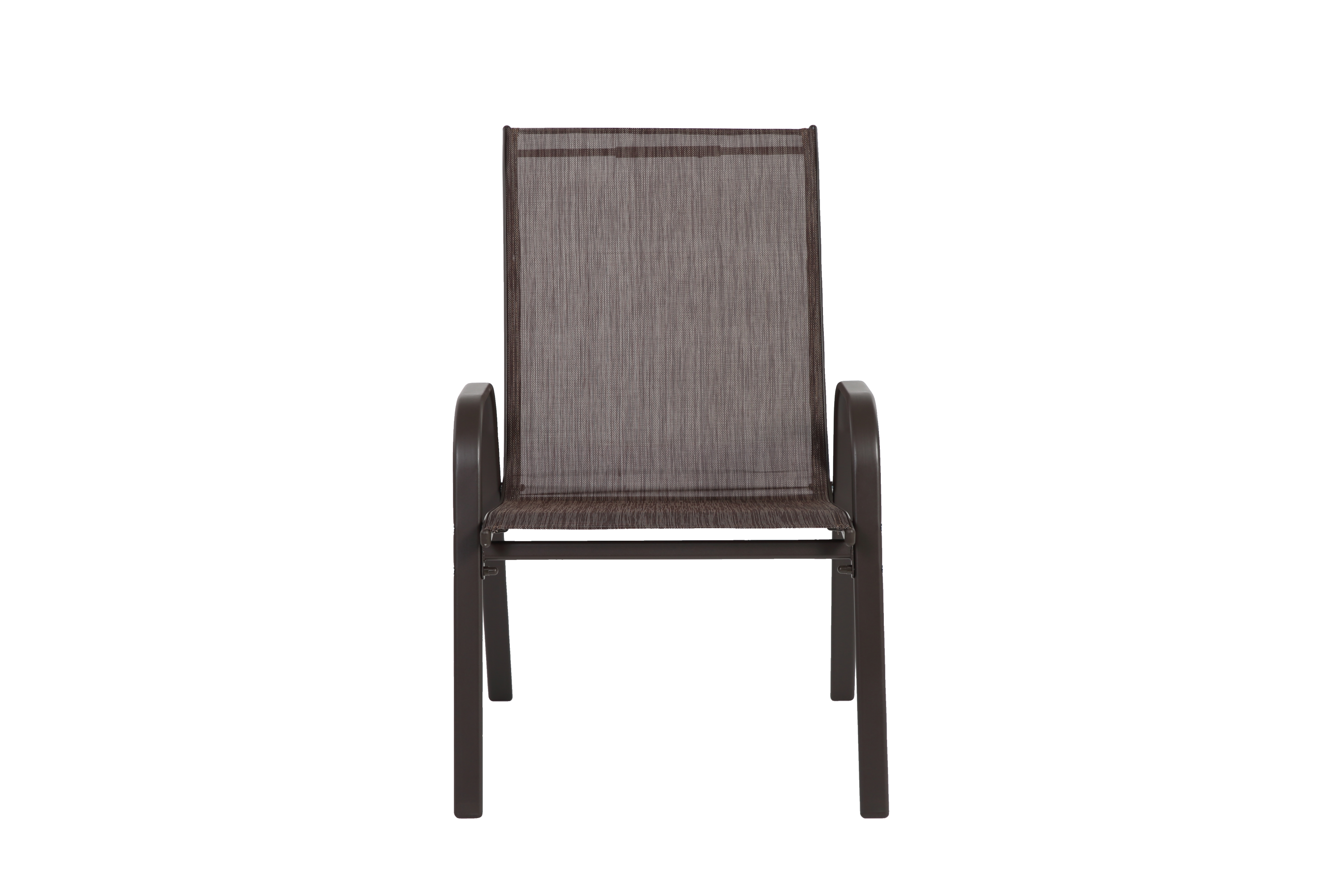 Set of six Anthony & Home Textilene patio chairs with high backs in brown, ideal for outdoor seating and dining.