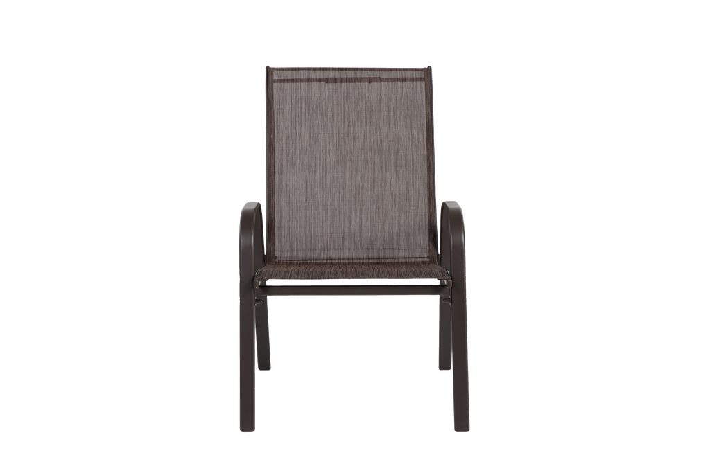 Set of six Anthony & Home Textilene patio chairs with high backs in brown, ideal for outdoor seating and dining.