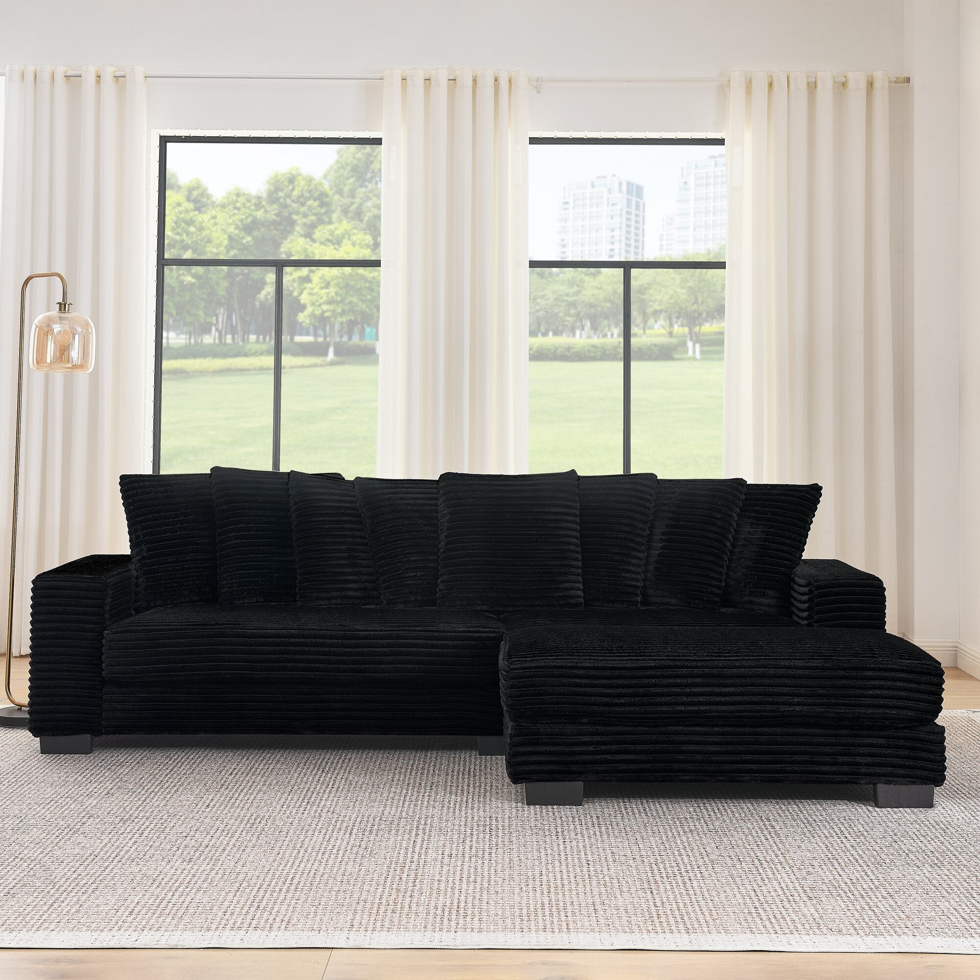 Corduroy tufted sleeper sectional sofa by Anthony & Home, featuring a modern design with plush cushions and a convertible sleeping area.