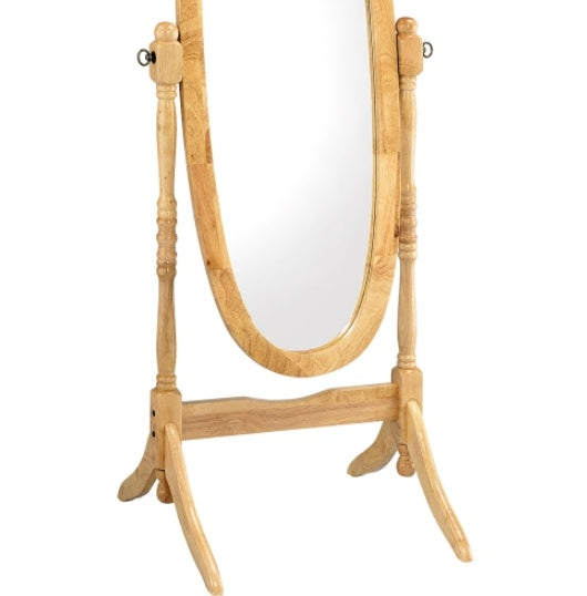59.25 Tall Standing Wooden Floor Mirror Natural Finish Oval