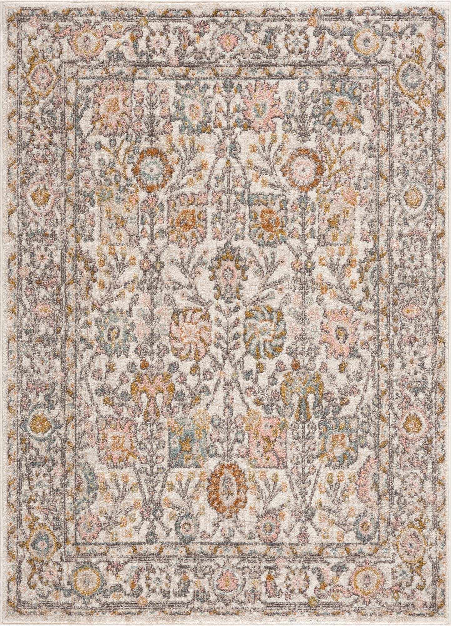 Boutique Rugs Herstmonceux area rug with intricate geometric pattern in neutral tones, suitable for living room or bedroom decor.