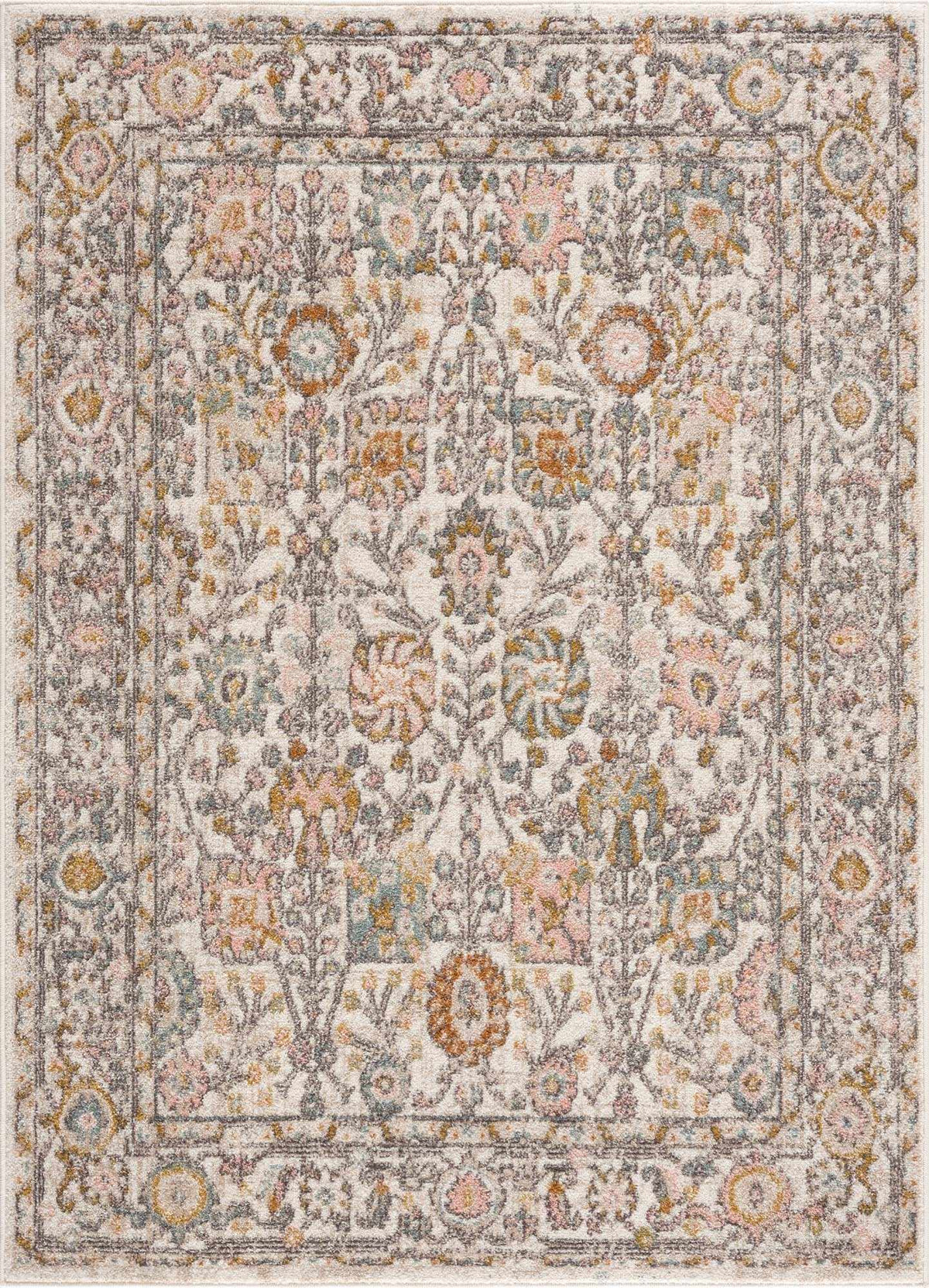 Boutique Rugs Herstmonceux area rug with intricate geometric pattern in neutral tones, suitable for living room or bedroom decor.