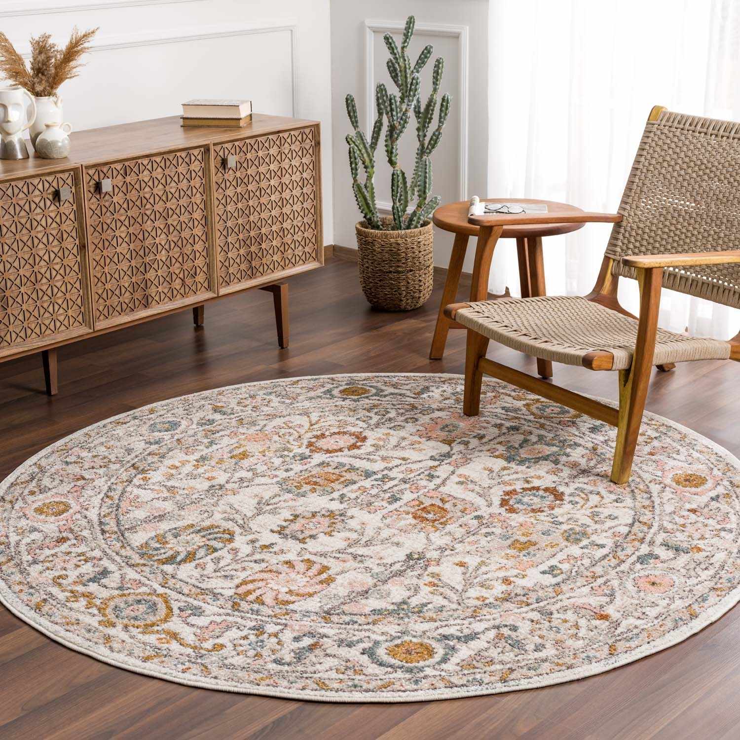 Herstmonceux Area Rug by Boutique Rugs, stylish red rug with intricate pattern, displayed in a modern living room setting.