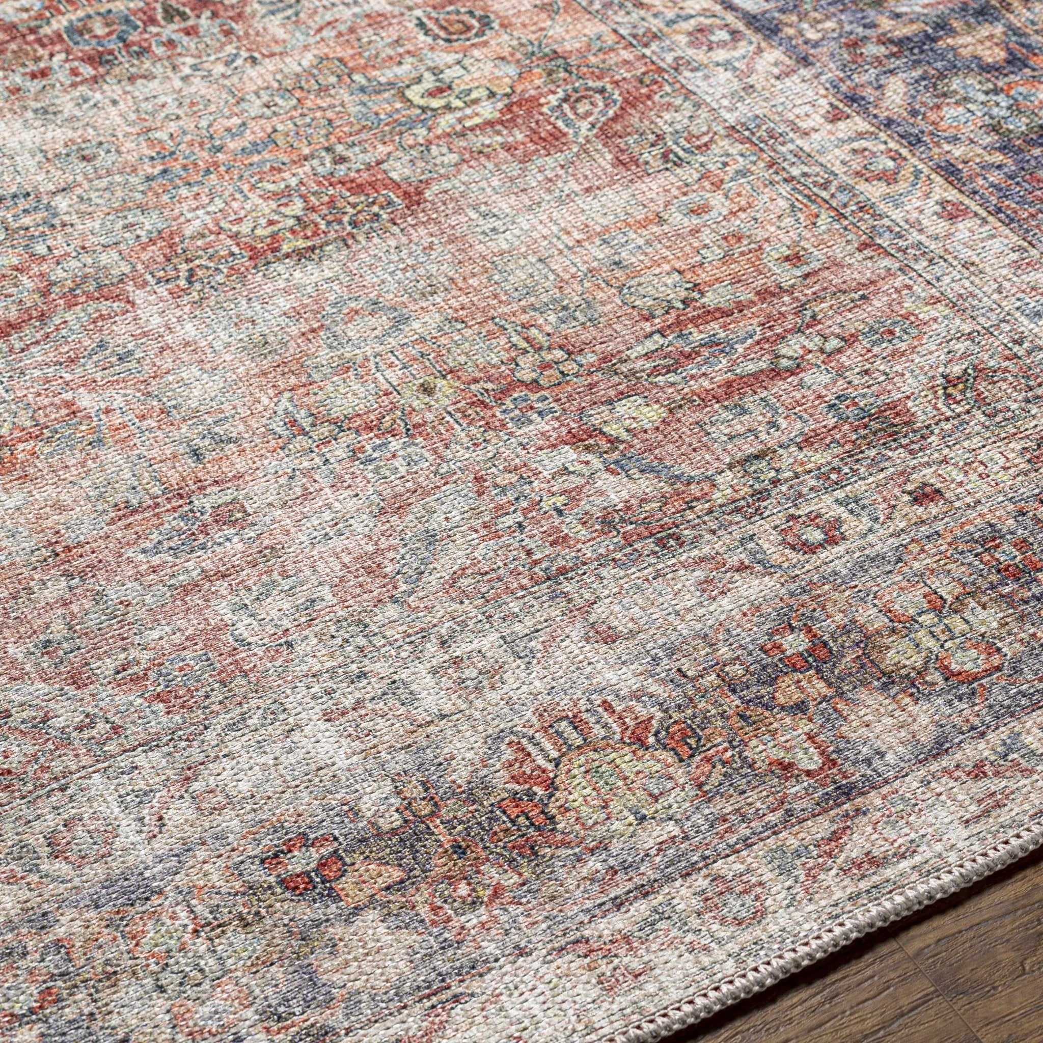 Anahawan Rust distressed washable area rug by Hauteloom with textured, vintage-style design suitable for living spaces.