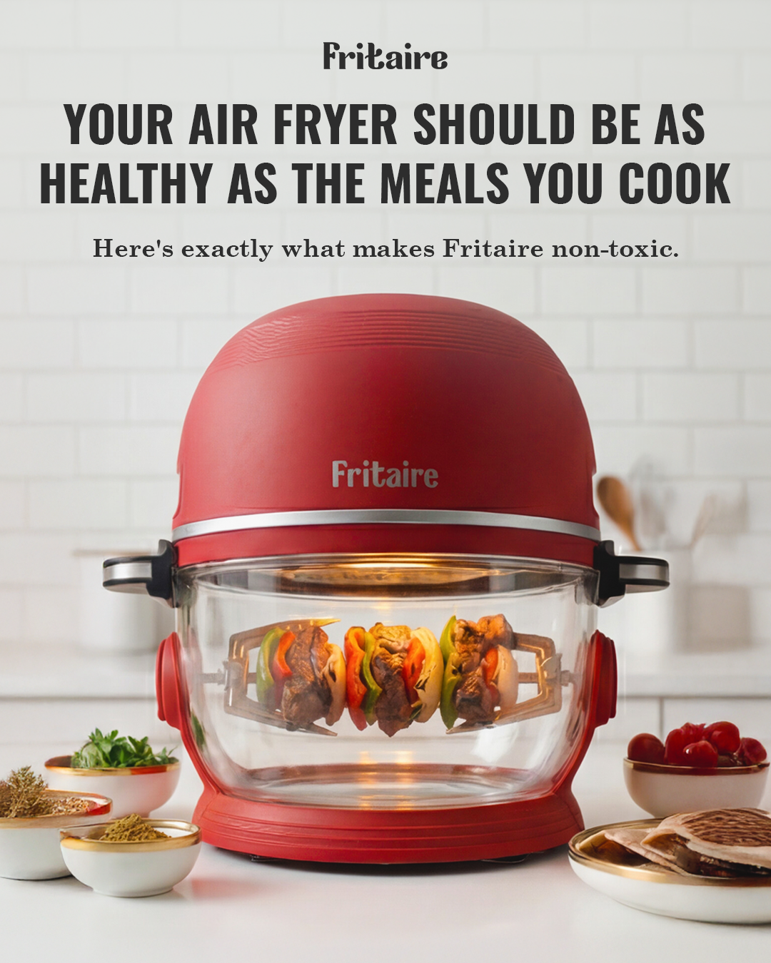 Fritaire Self-Cleaning Air Fryer in mauve rose with digital controls, kitchen appliance designed for healthy, easy cooking.