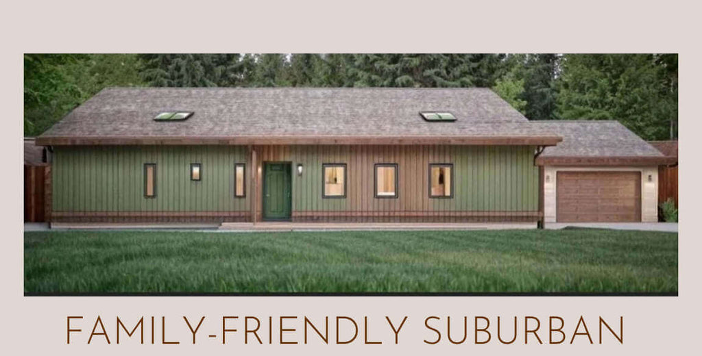 Family-friendly suburban home featuring green exterior and garage, ideal for families in a cozy neighborhood.