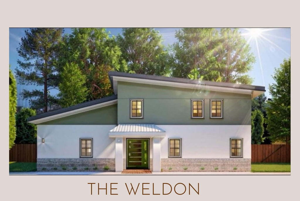 The Weldon house plan featuring modern design and green accents, part of the Weldon Bundle with edit requests.