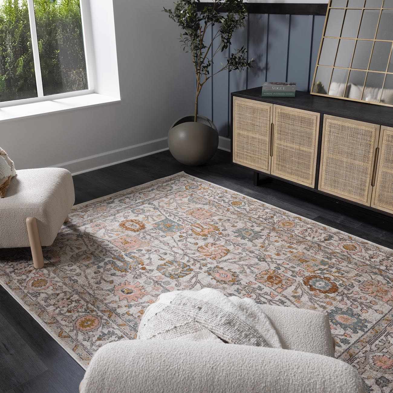 Herstmonceux Area Rug by Boutique Rugs displayed in a cozy living room setting with soft neutral tones and textured pattern.