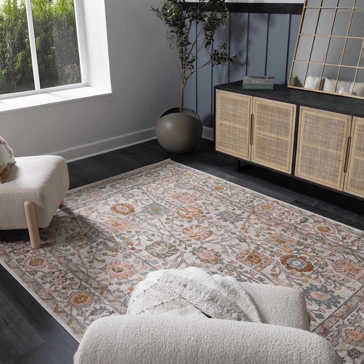 Herstmonceux Area Rug by Boutique Rugs displayed in a cozy living room setting with soft neutral tones and textured pattern.