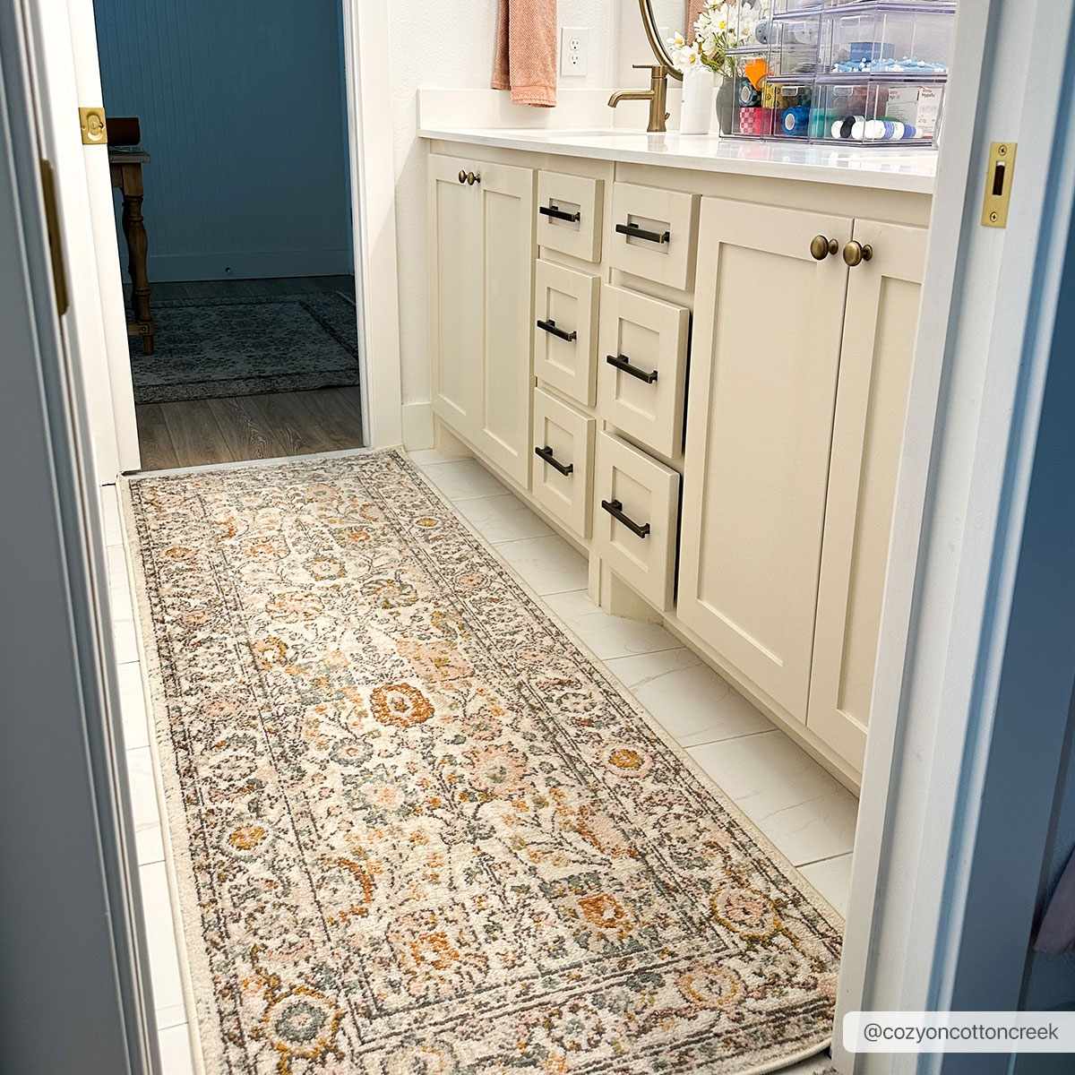 Cozy Herstmonceux area rug runner by Boutique Rugs, 2x7 feet, featuring soft cotton texture and intricate pattern in neutral tones.