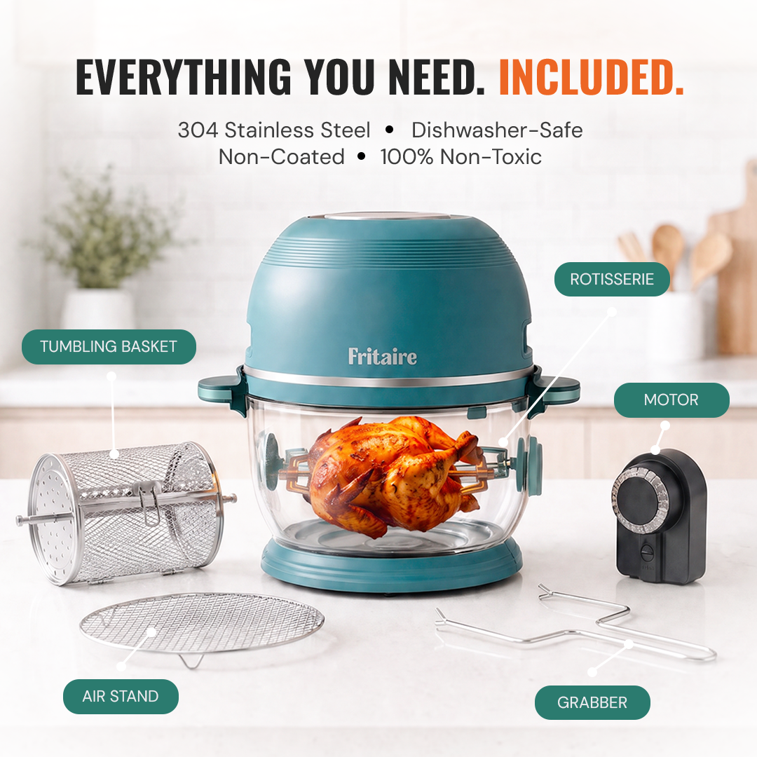 Fritaire Self-Cleaning and Non-Toxic Air Fryer in mauve rose with digital controls and sleek kitchen appliance design.