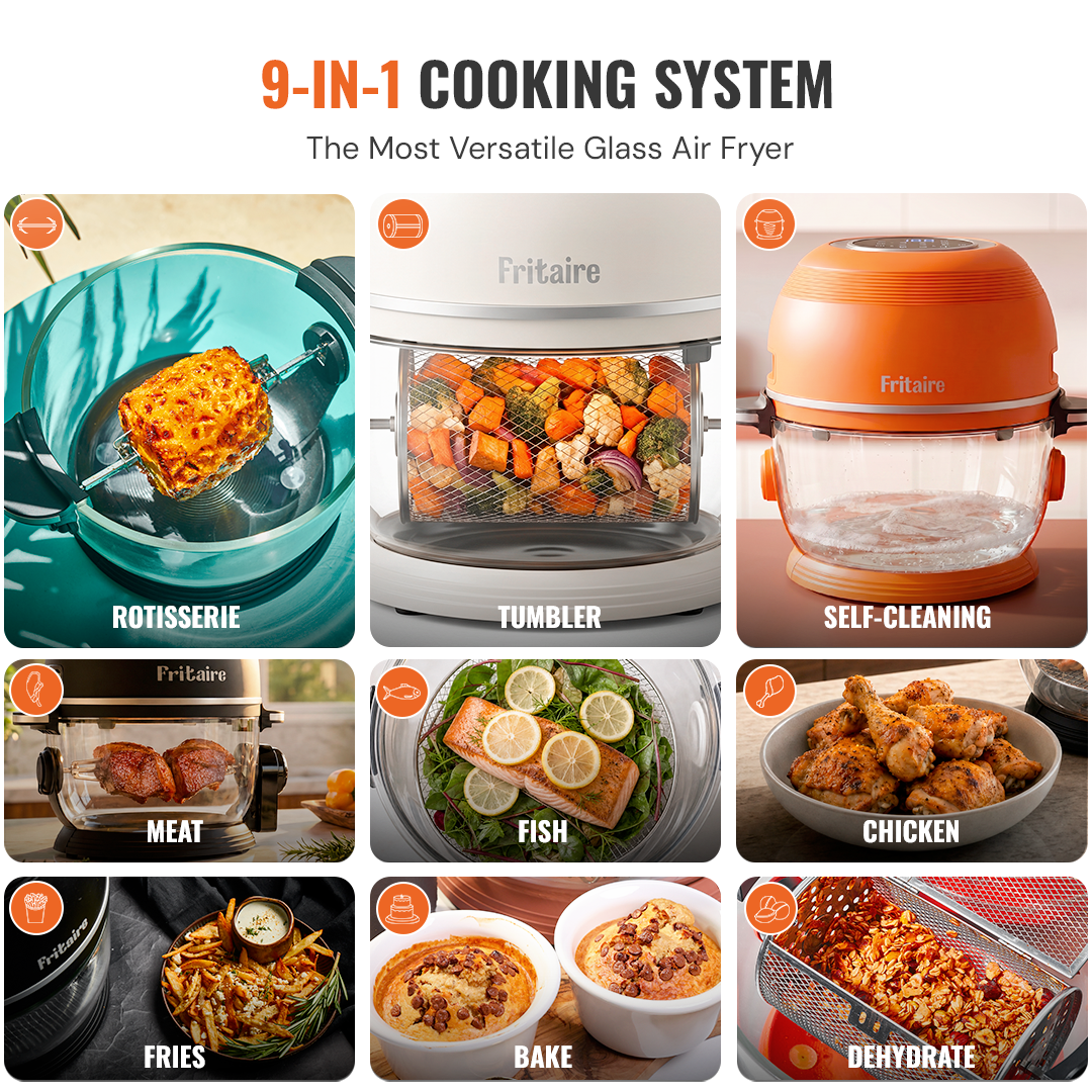 Fritaire Self-Cleaning Air Fryer in mauve rose with digital control panel, compact kitchen appliance for healthy cooking.