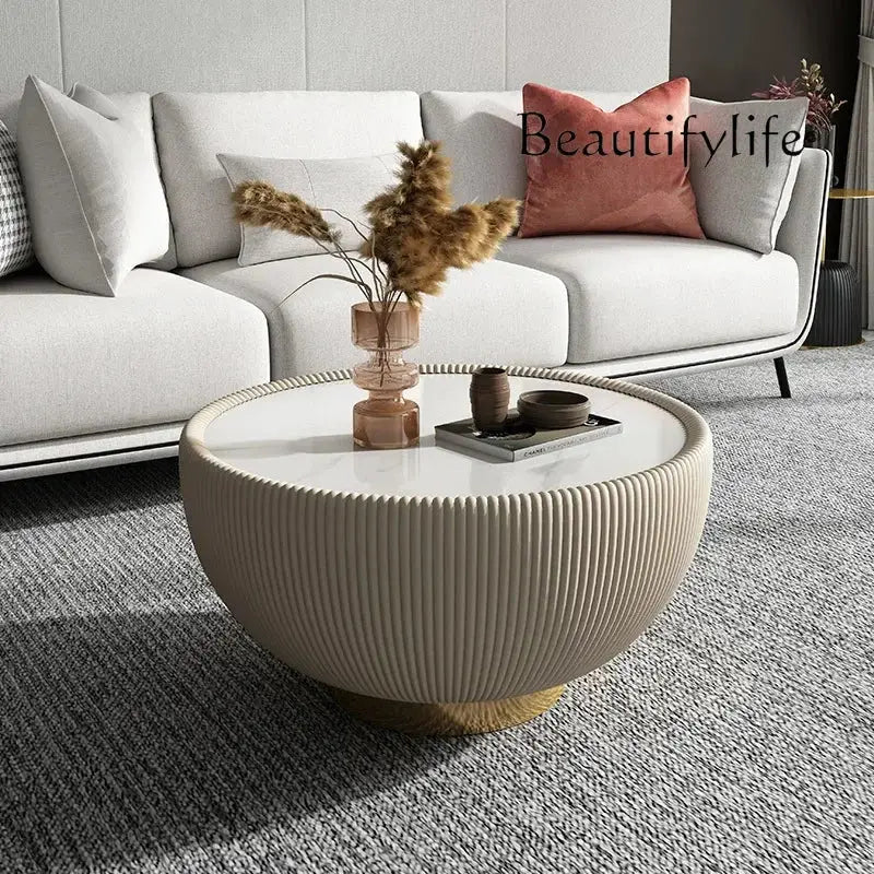 Italian Style Round Coffee Table by StepUp Coffee with stone plate top, light luxury design, limited edition tables and surfaces