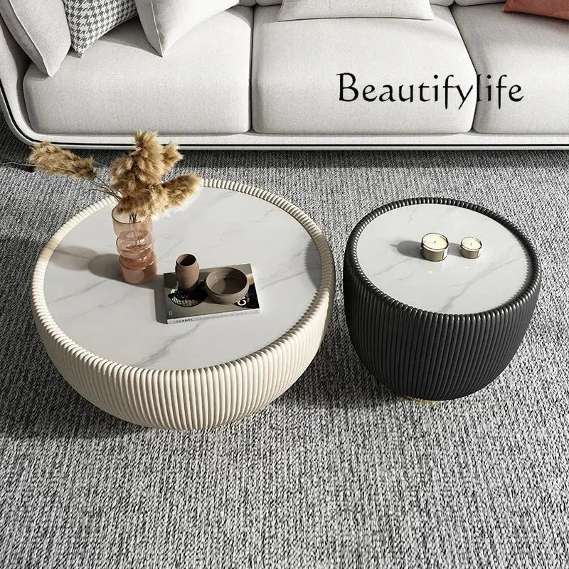 Italian Style Round Coffee Table by StepUp Coffee with stone plate top from the Light Luxury Collection, limited edition.