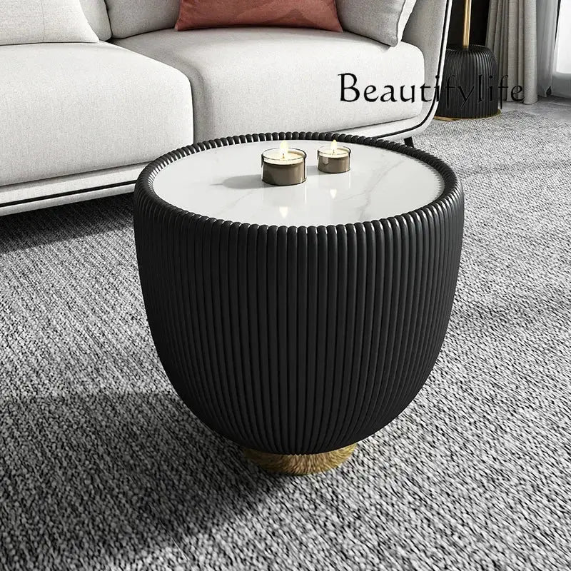 StepUp Coffee Italian style round coffee table with stone plate top, light luxury collection, limited edition, elegant living room furniture