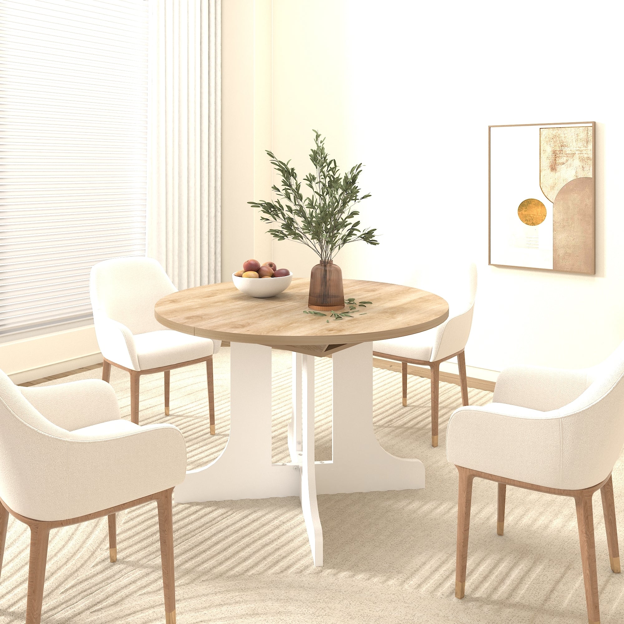White Oak Edition oval dining table with expandable leaf by Anthony & Home, showcasing a polished wood surface and elegant design.