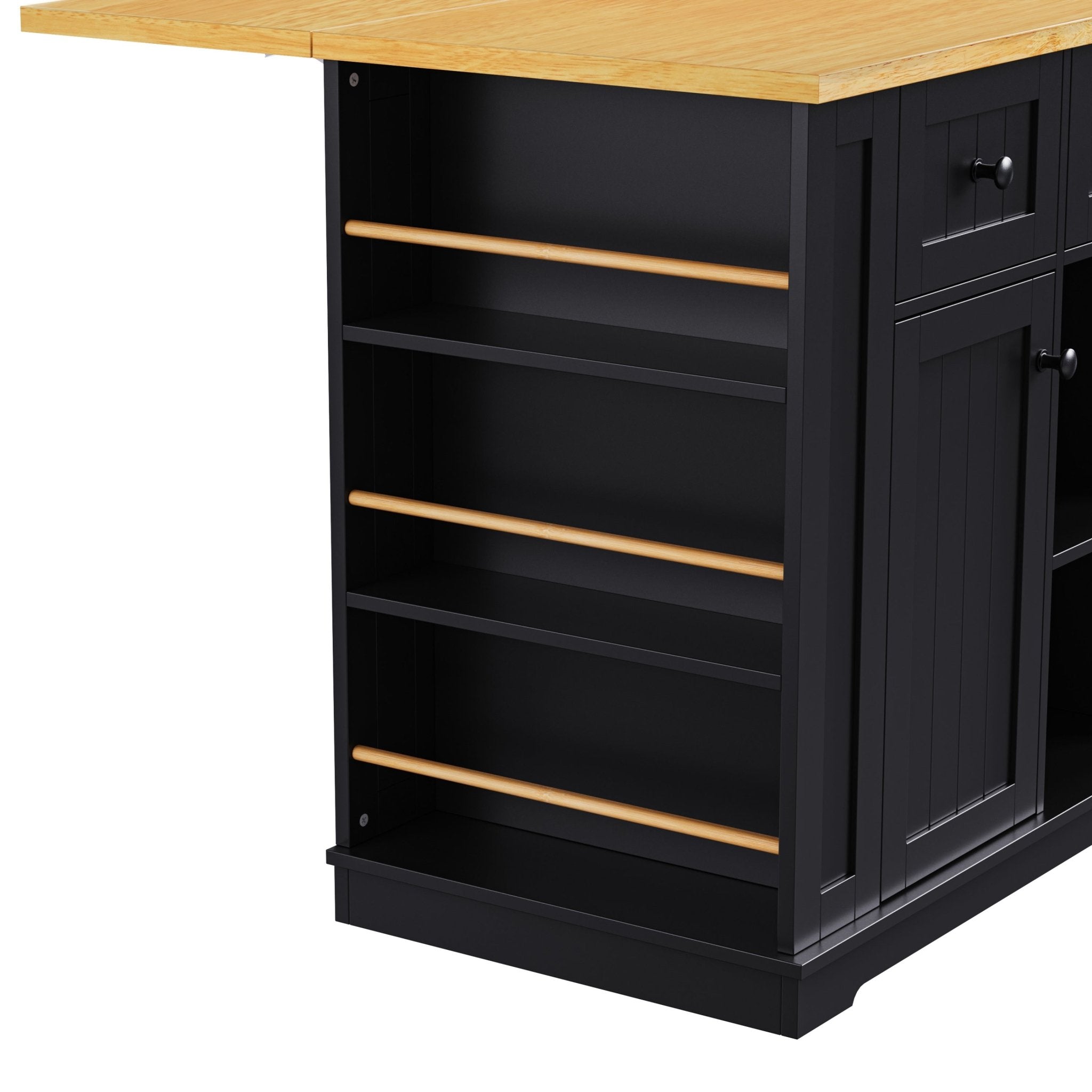 Matte black MDF kitchen island with power outlet and drop-leaf, 53-inch Studio Collection by Anthony & Home, shown in modern kitchen setting.