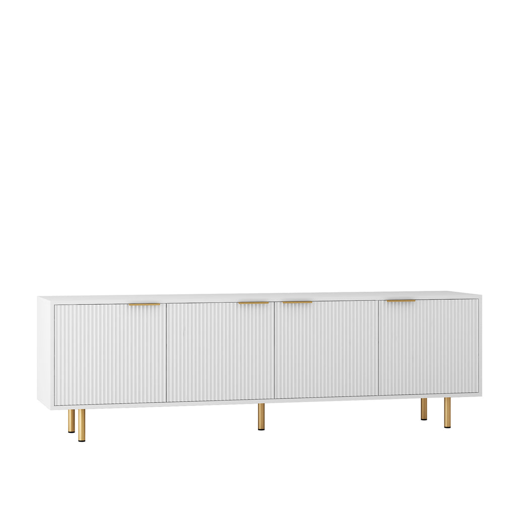 White Fluted Modern TV Stand With Storage Doors 68 Inch