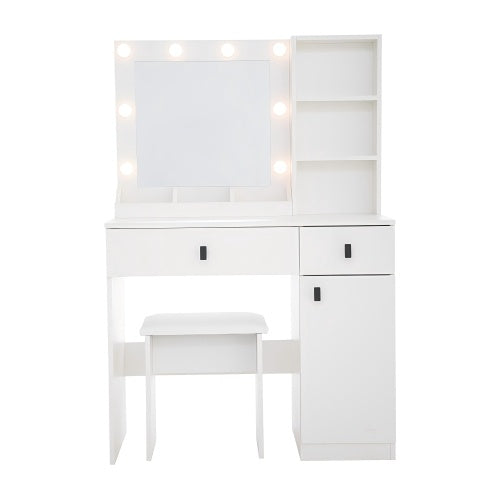 White Makeup Vanity Desk With Lights And Mirror