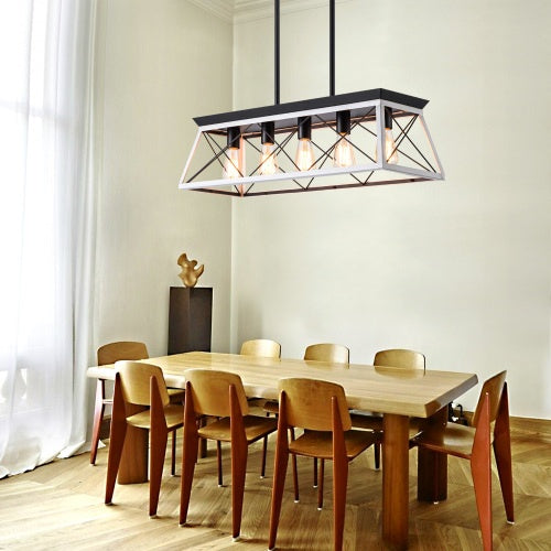 5 Lamps Farmhouse Chandelier White and Black Dining Room