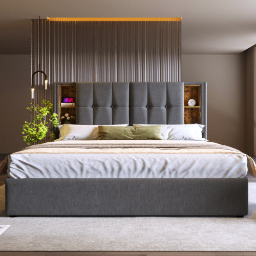 Natural Linen Bed Frame With USB Charge Port 180x200 cm