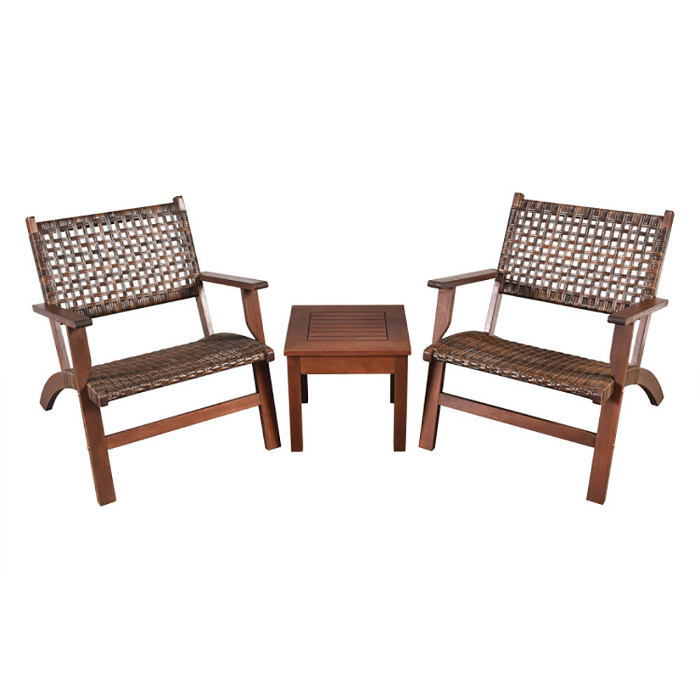 Three Piece Outdoor Wooden Rattan Patio Furniture Set