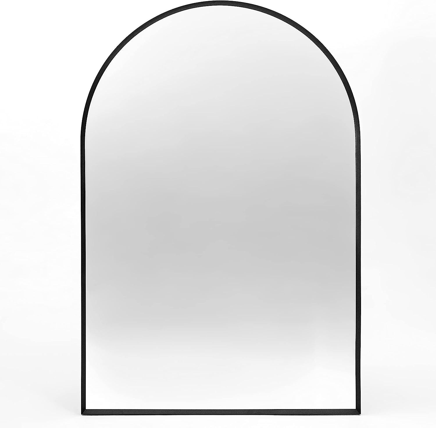 Black metal arch mirror with brushed aluminum frame, 24x36 inches from Anthony & Home Signature Collection.