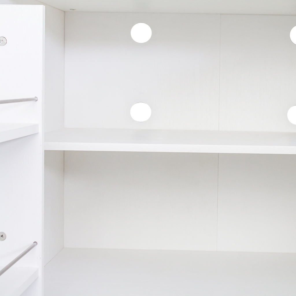 Anthony & Home Signature White Pantry Cabinet with doors and shelves, showcasing storage space and interior organization.