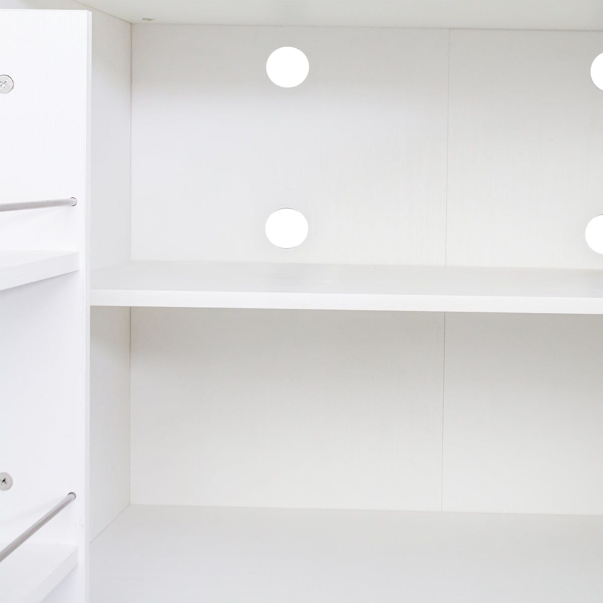 Anthony & Home Signature White Pantry Cabinet with doors and shelves, showcasing storage space and interior organization.