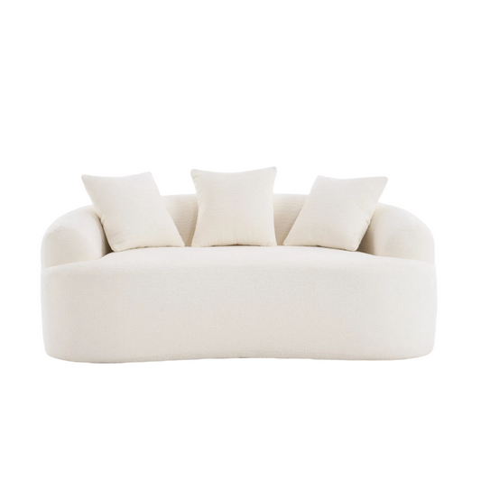 Loveseat Sofa Wood Grain Chenille Signature Collection Cloud White with High Density Foam for Small Spaces