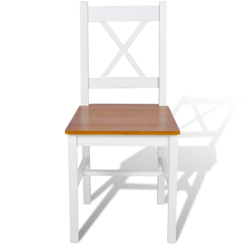 White Pinewood Solid Wood Dining Chairs Set Of Six Premium