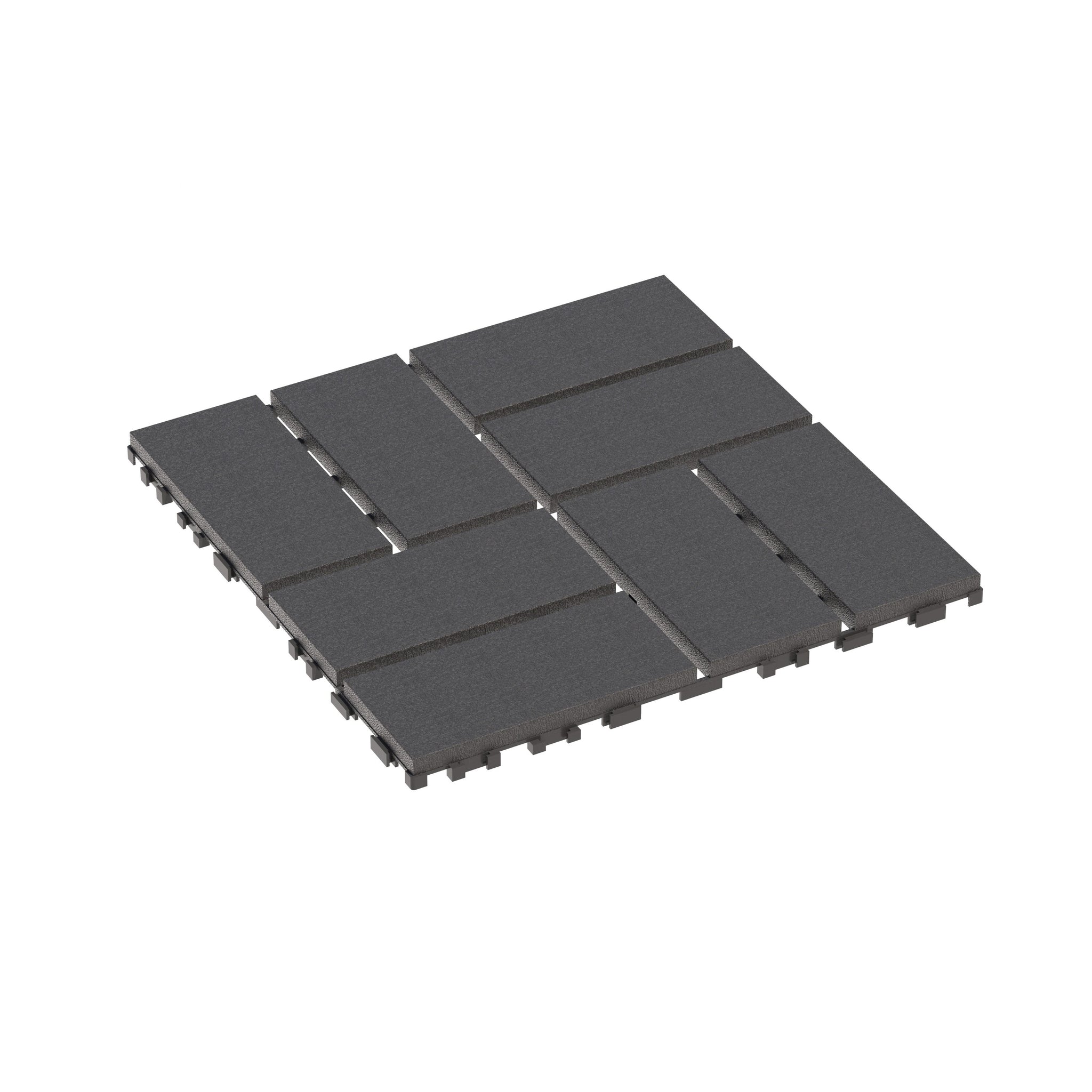 Grey polypropylene interlocking deck tiles, 12x12 inches, Anthony & Home 44-pack, showing assembled outdoor flooring panels.