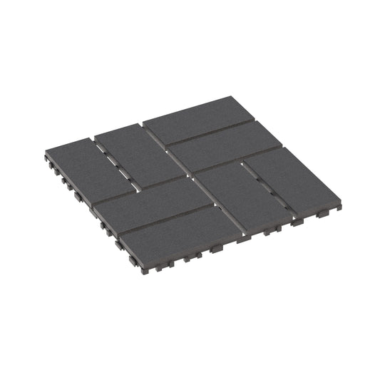 Grey polypropylene interlocking deck tiles, 12x12 inches, Anthony & Home 44-pack, showing assembled outdoor flooring panels.