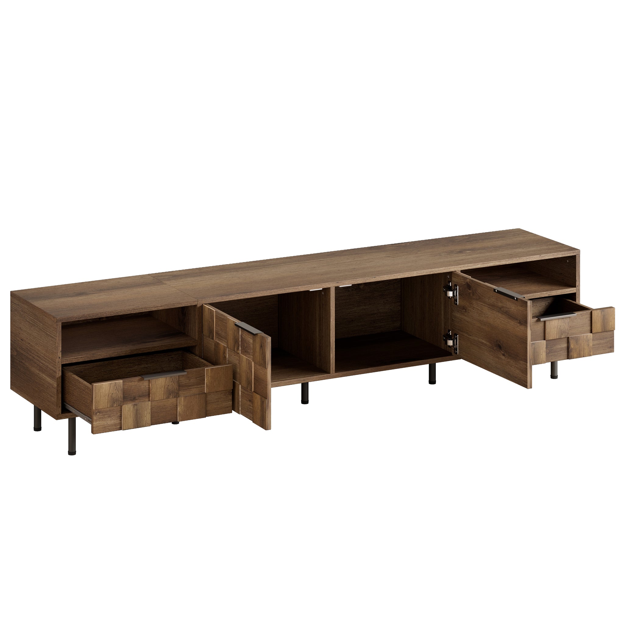 Mid-century Anthony & Home TV stand with natural finish, two drawers, and sleek design for modern living room decor.